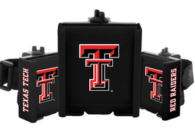 DESERT FOX GOLF cart phone caddy image shows secure setup for Red Raiders fans on the course.