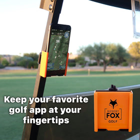 Desert Fox golf cart phone caddy weather-ready design withstands sun and rain.