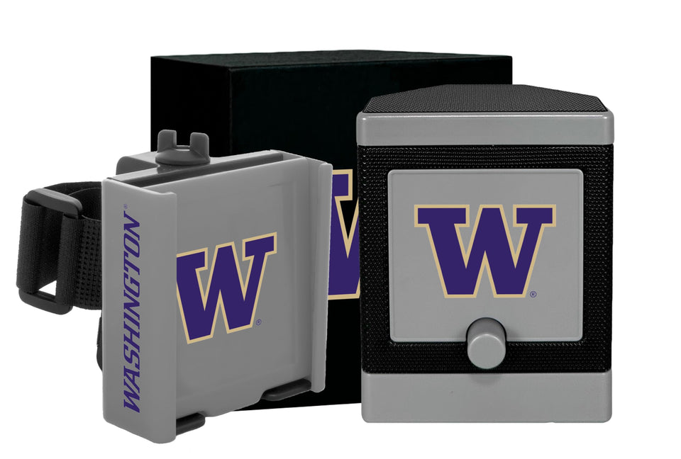 DESERT FOX GOLF Cart Phone Caddy on a Washington Huskies themed cart for secure access.