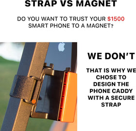 DESERT FOX GOLF on-course setup enhances alumni rounds with Phone Caddy and speaker.