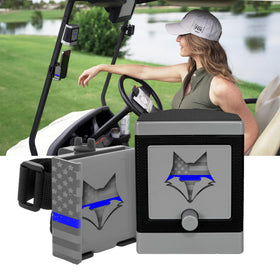 DESERT FOX GOLF Phone Caddy Blue Line front view keeps phone secure on cart