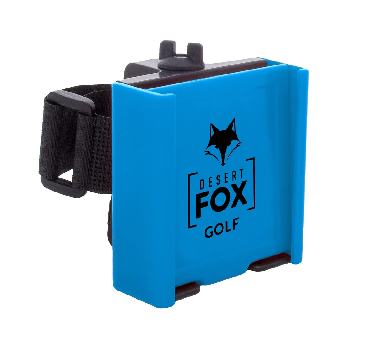 DESERT FOX GOLF Phone Caddy Blue mounted on golf cart for quick access during round