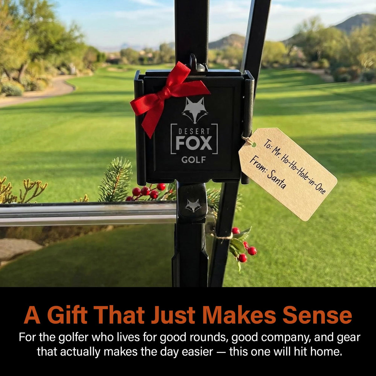 Desert Fox Golf Phone Caddy Blue close-up shows Velcro grip.