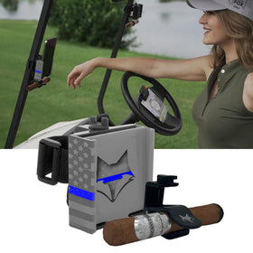DESERT FOX GOLF Phone Caddy with Cigar Holder in Blue Line keeps your phone secure during rounds.