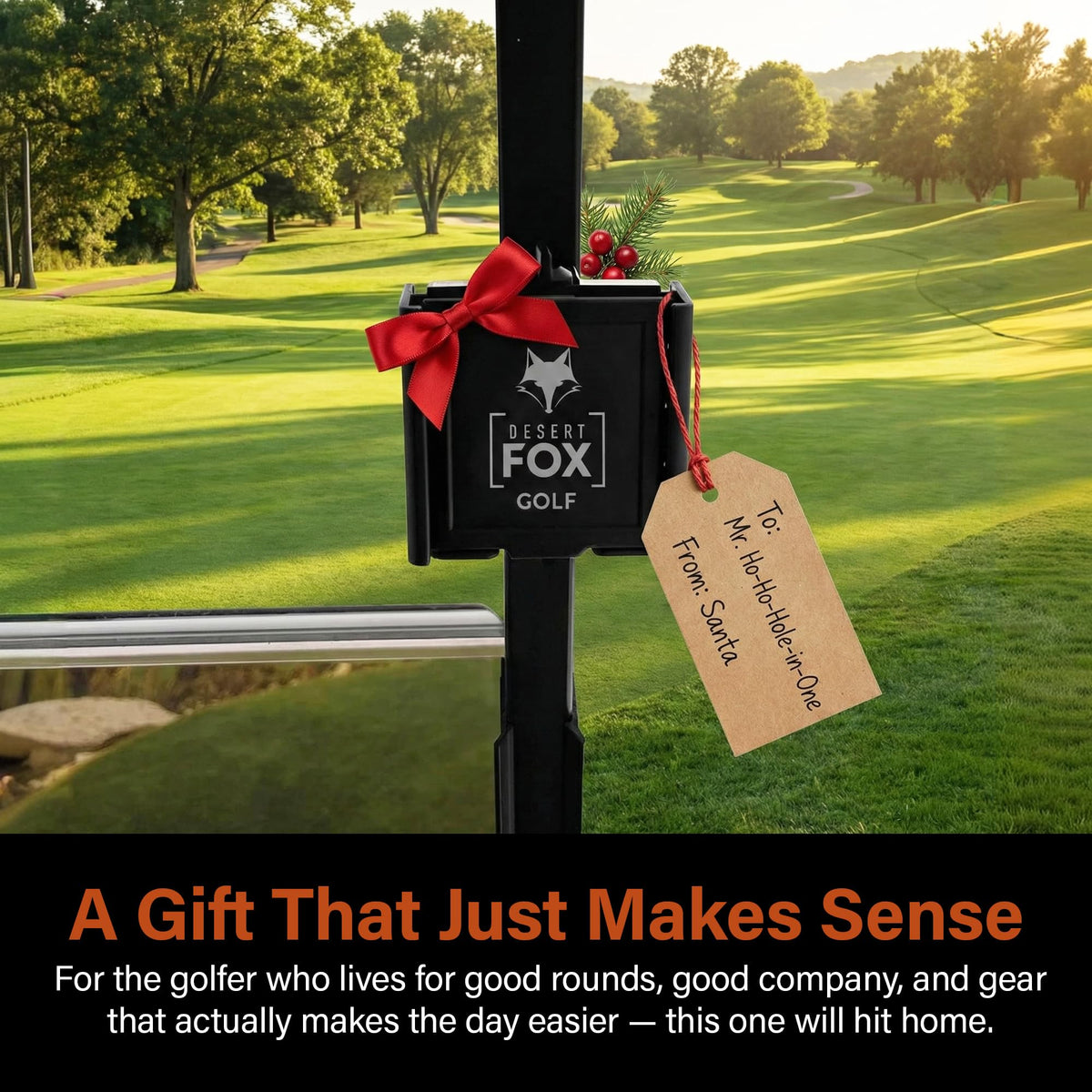 DESERT FOX GOLF Phone Caddy in matte black provides discreet on-course style.