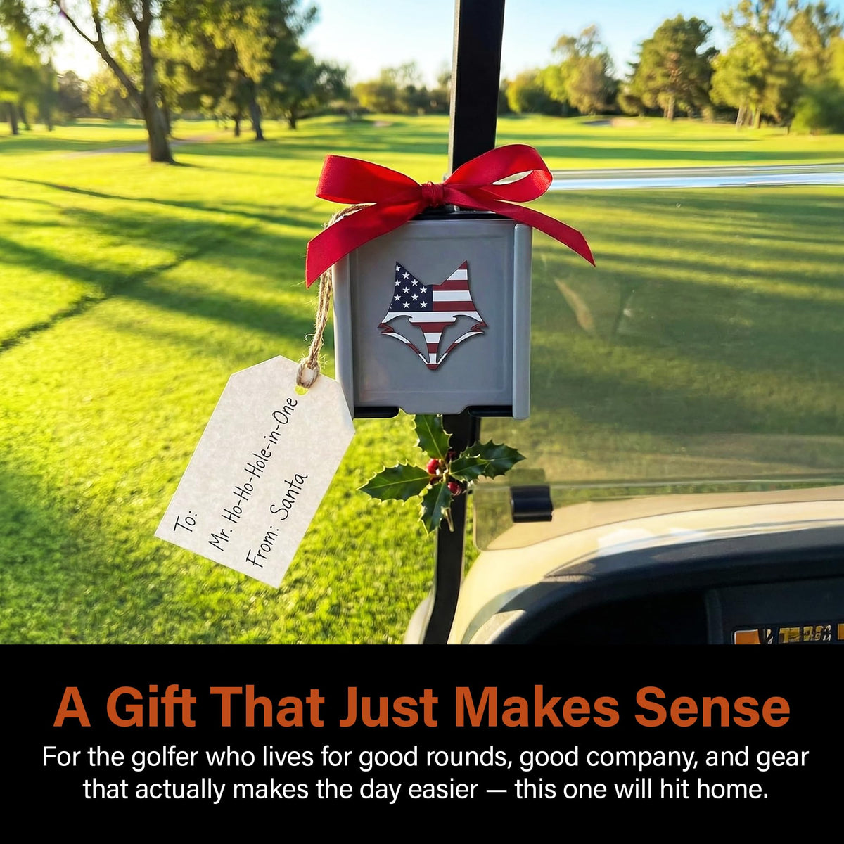 DESERT FOX GOLF Phone Caddy in matte black matches course style.