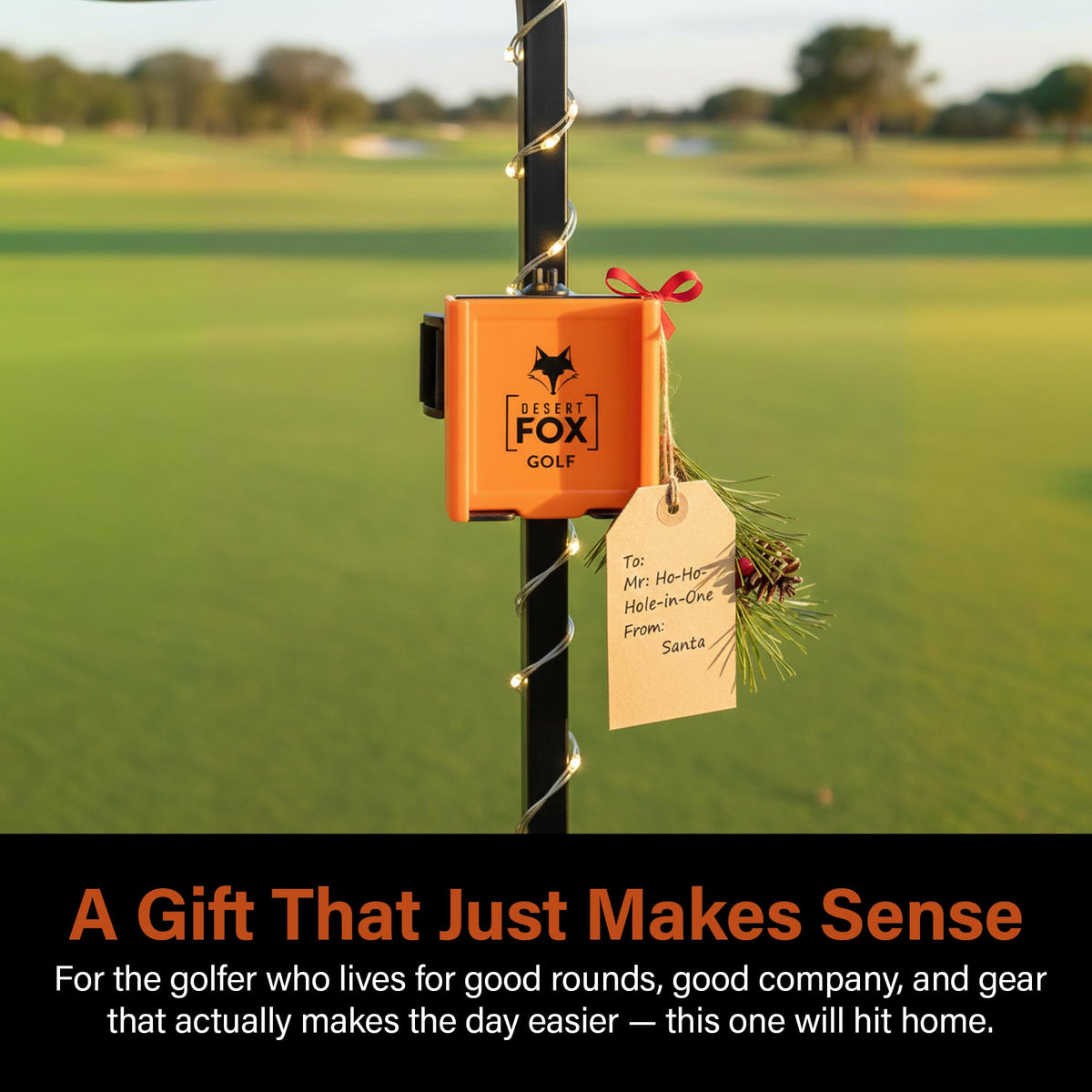 DESERT FOX GOLF Phone Caddy features a matte finish and bold orange color for visibility.