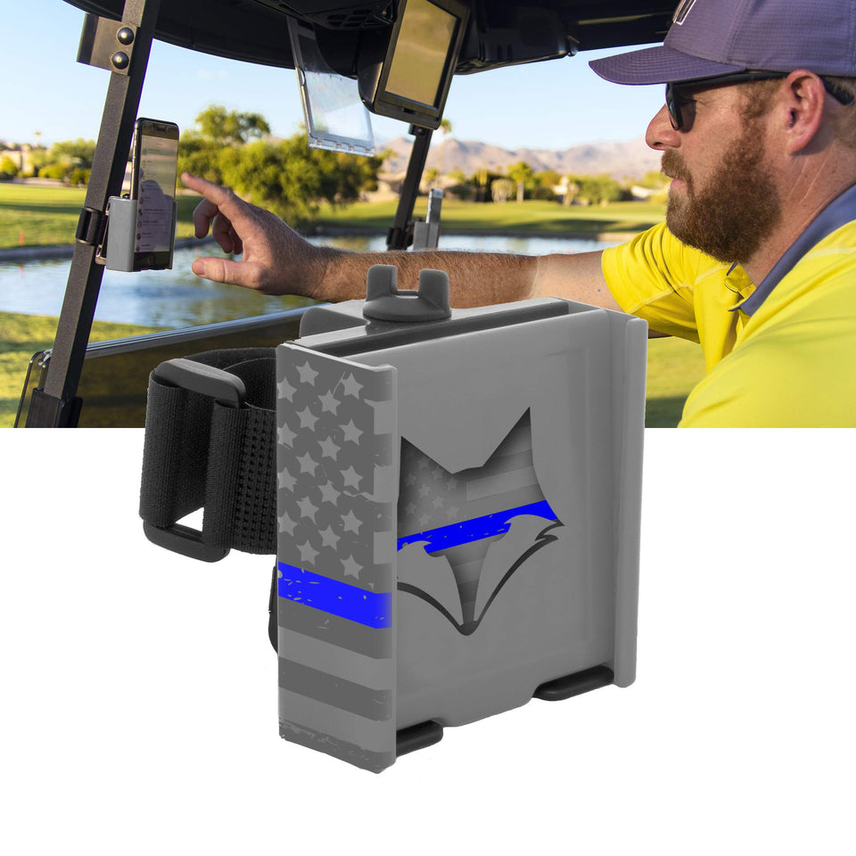 DESERT FOX GOLF Phone Caddy on cart securely holds your phone for easy yardage