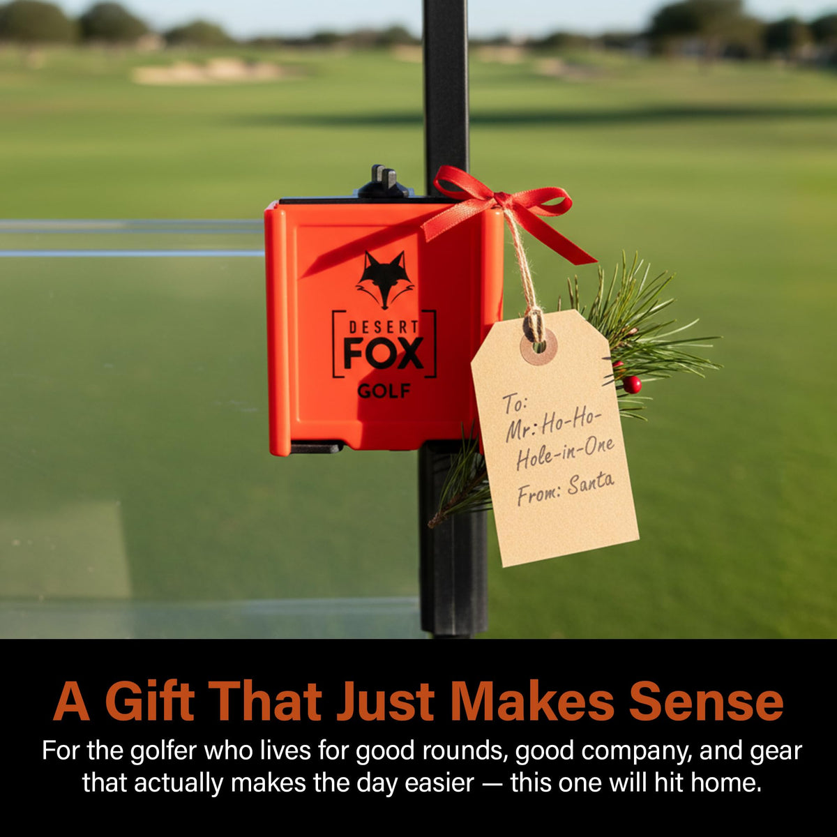 DESERT FOX GOLF Phone Caddy red side profile shows durable construction.