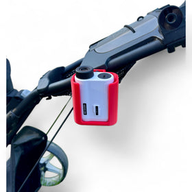 RangeLock rangefinder mount on a CaddyTek cart for quick access.
