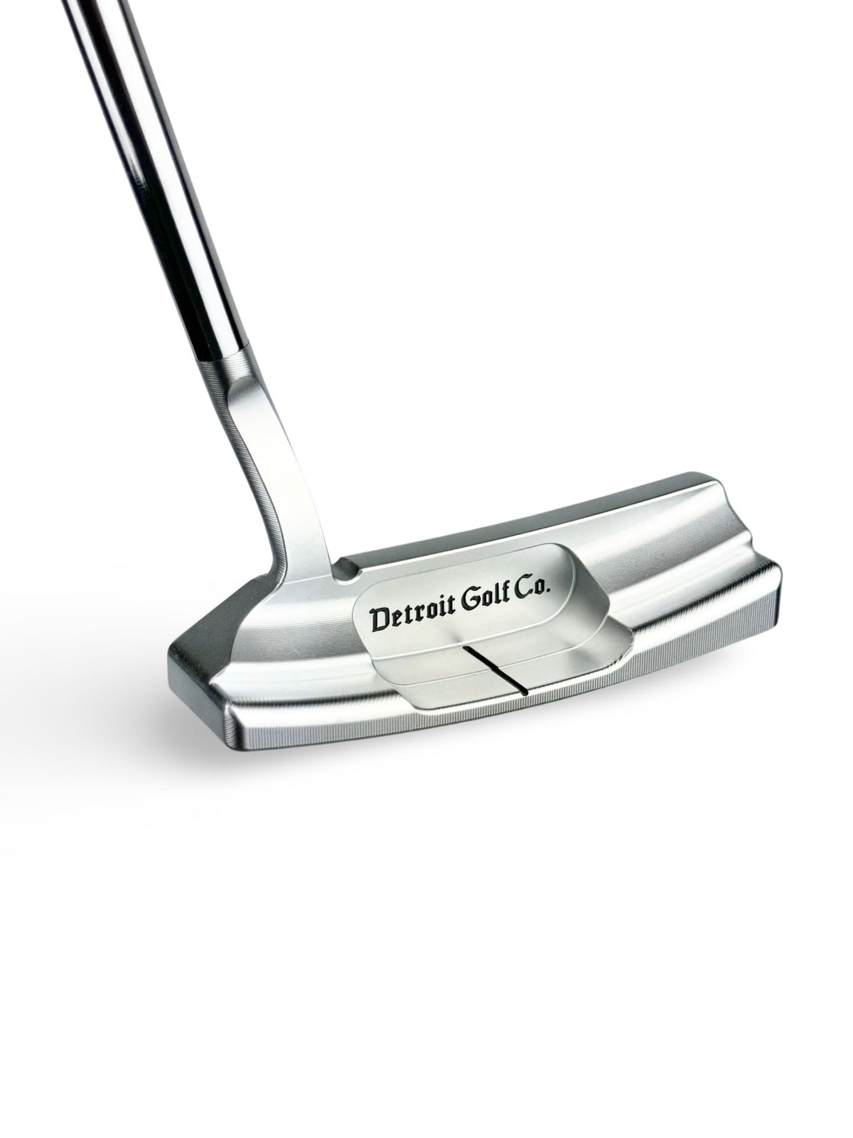 Detroit Golf Co. Motor City Putter Flow Neck image shows alignment aid for steadier setup