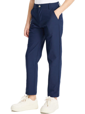 DEVOROPA youth golf pants elastic waistband for all day comfort.