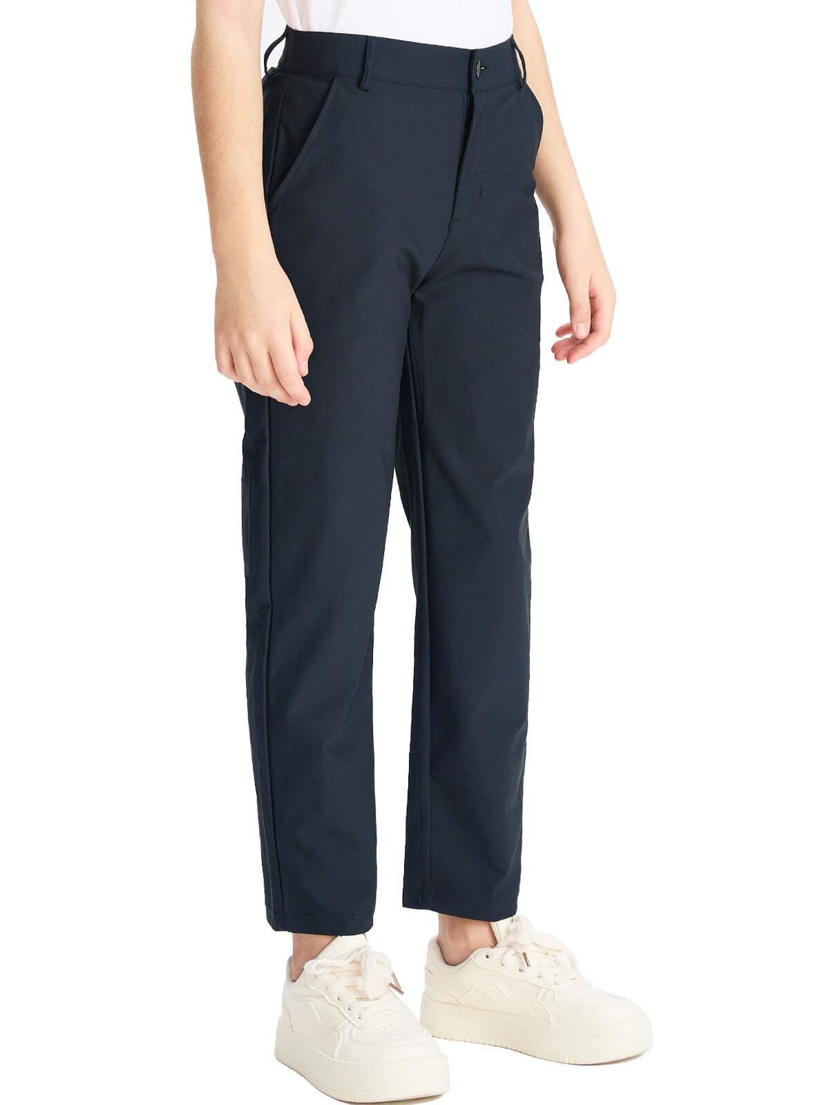 DEVOROPA youth golf pants with flat front for school and sport.