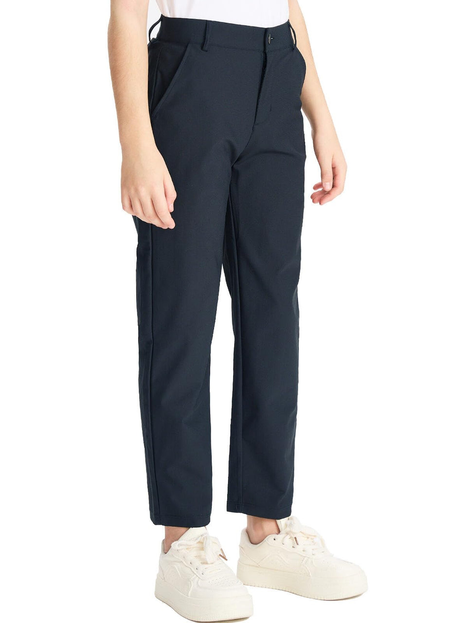 DEVOROPA youth golf pants with flat front for school and sport.