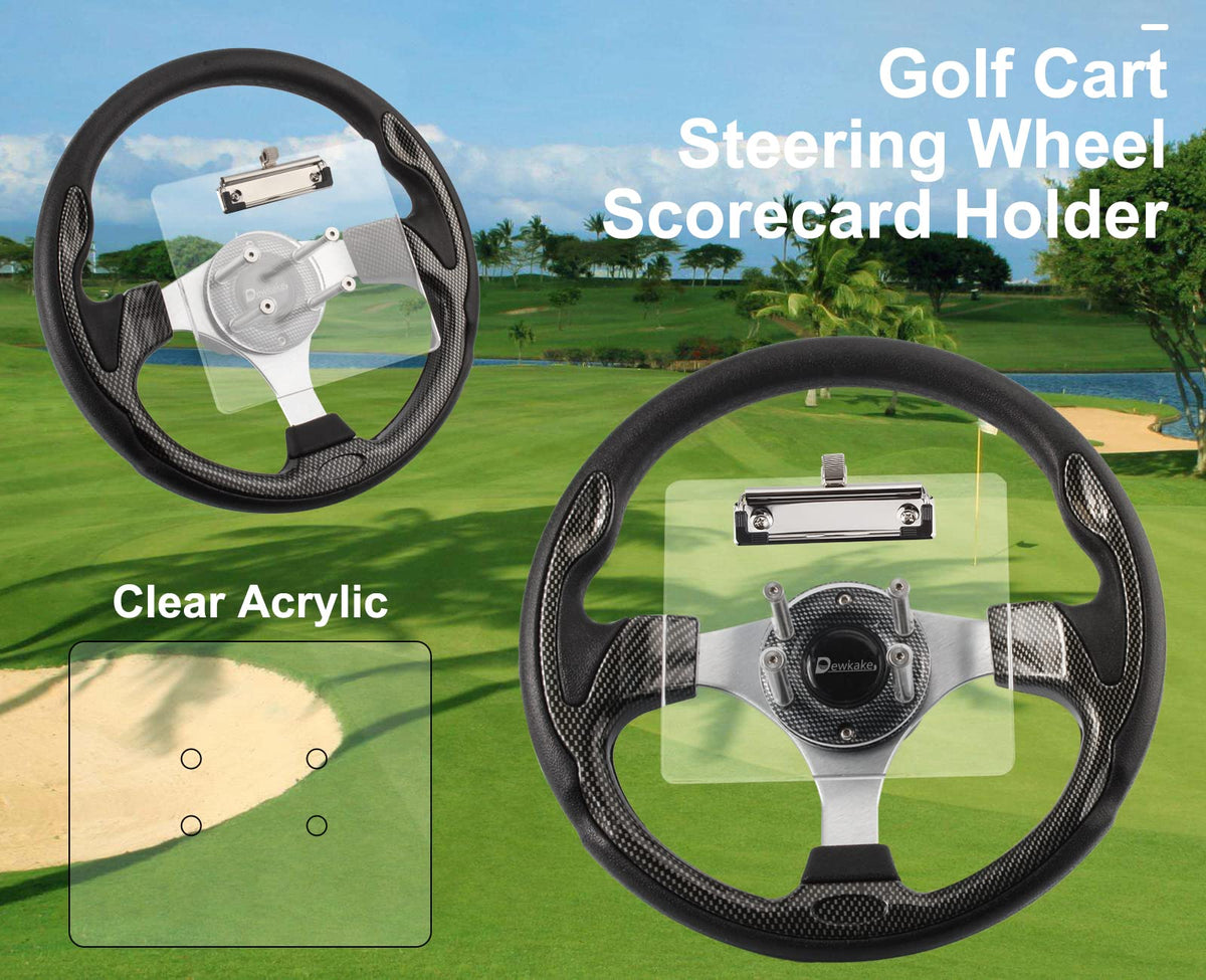 Dewkake durable golf cart accessory supports on-course scorekeeping.