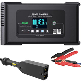 Dght 36V 18A golf cart charger front view showing compact design and safety features