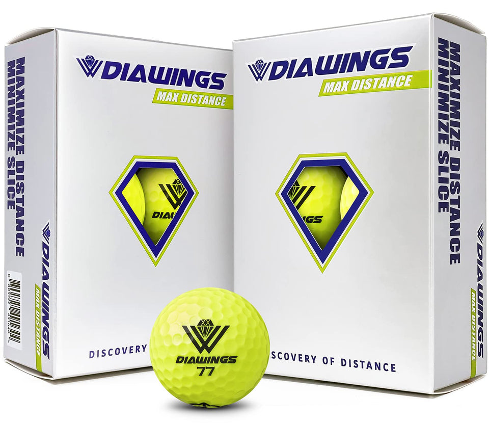 Diawings Max Distance ball front view highlighting streamlined design for longer drives