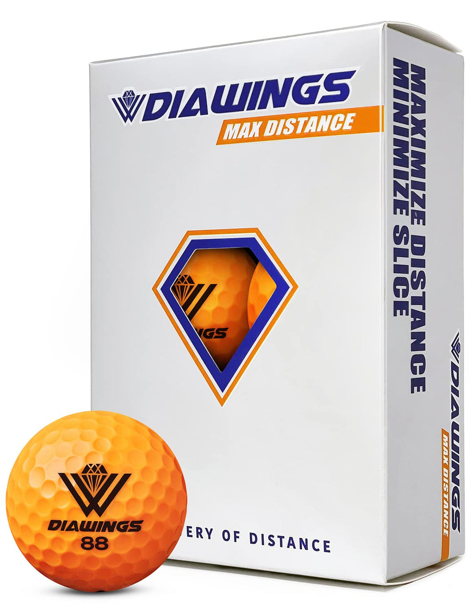 Diawings W max distance ball close-up highlighting dimples for improved distance potential