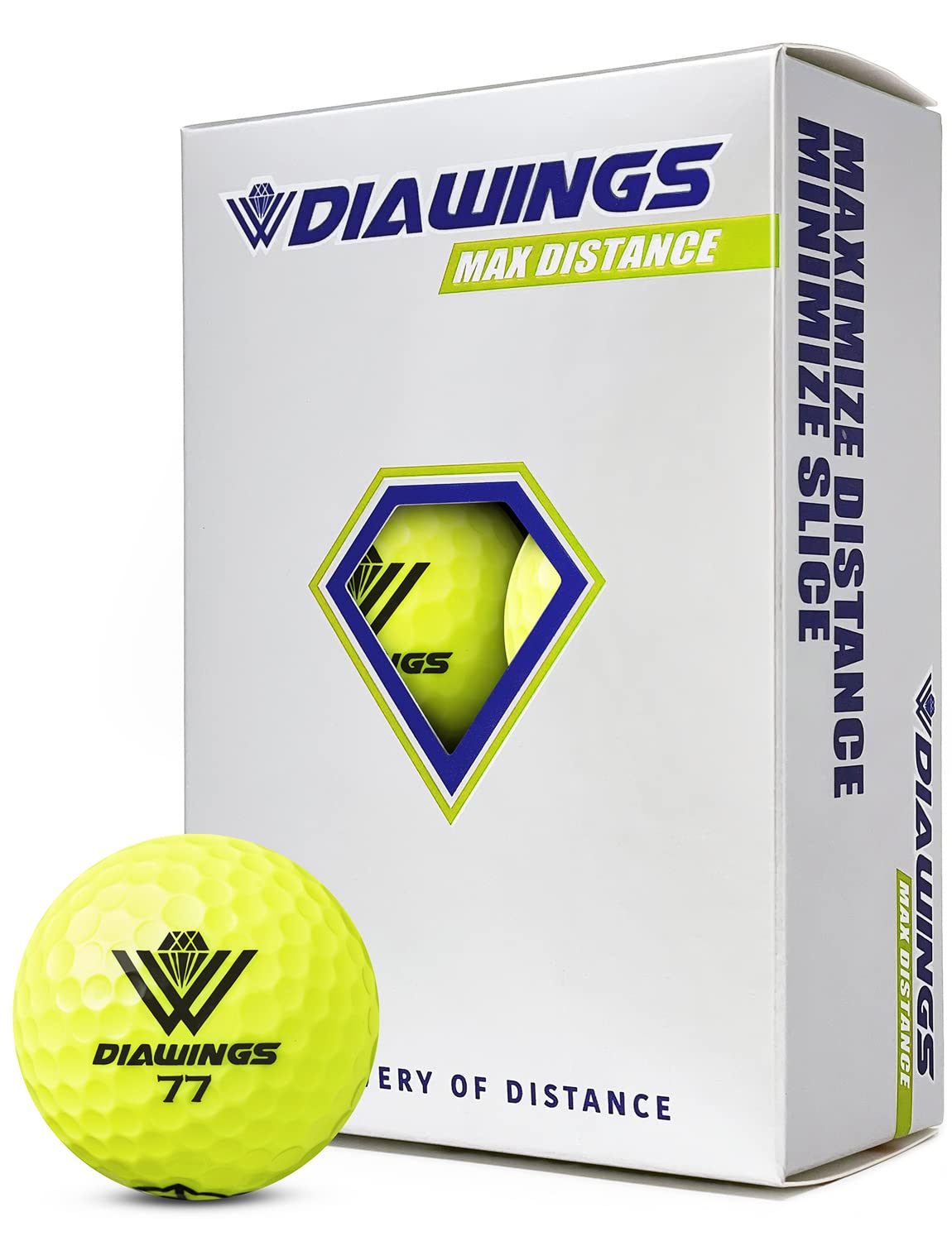 Diawings W max-distance golf balls pack enhances distance for slower swing speeds.