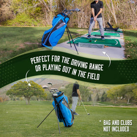 Diochey portable golf stand folds flat for pocket or bag storage