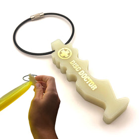 Disc Doctor repair tool attached to bag loop for quick access during rounds.