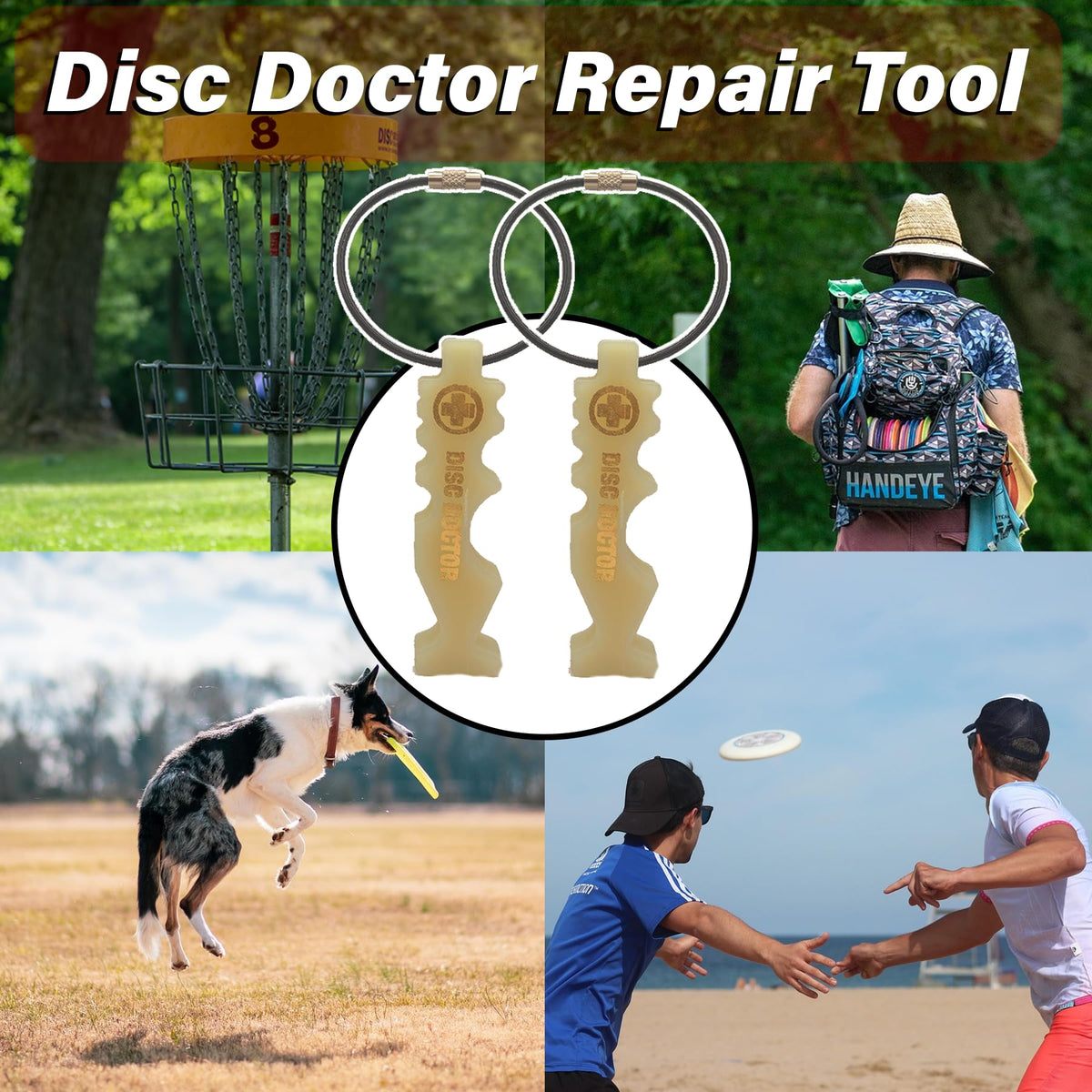 Disc Doctor tool fitting drivers and putters with its versatile grooves.