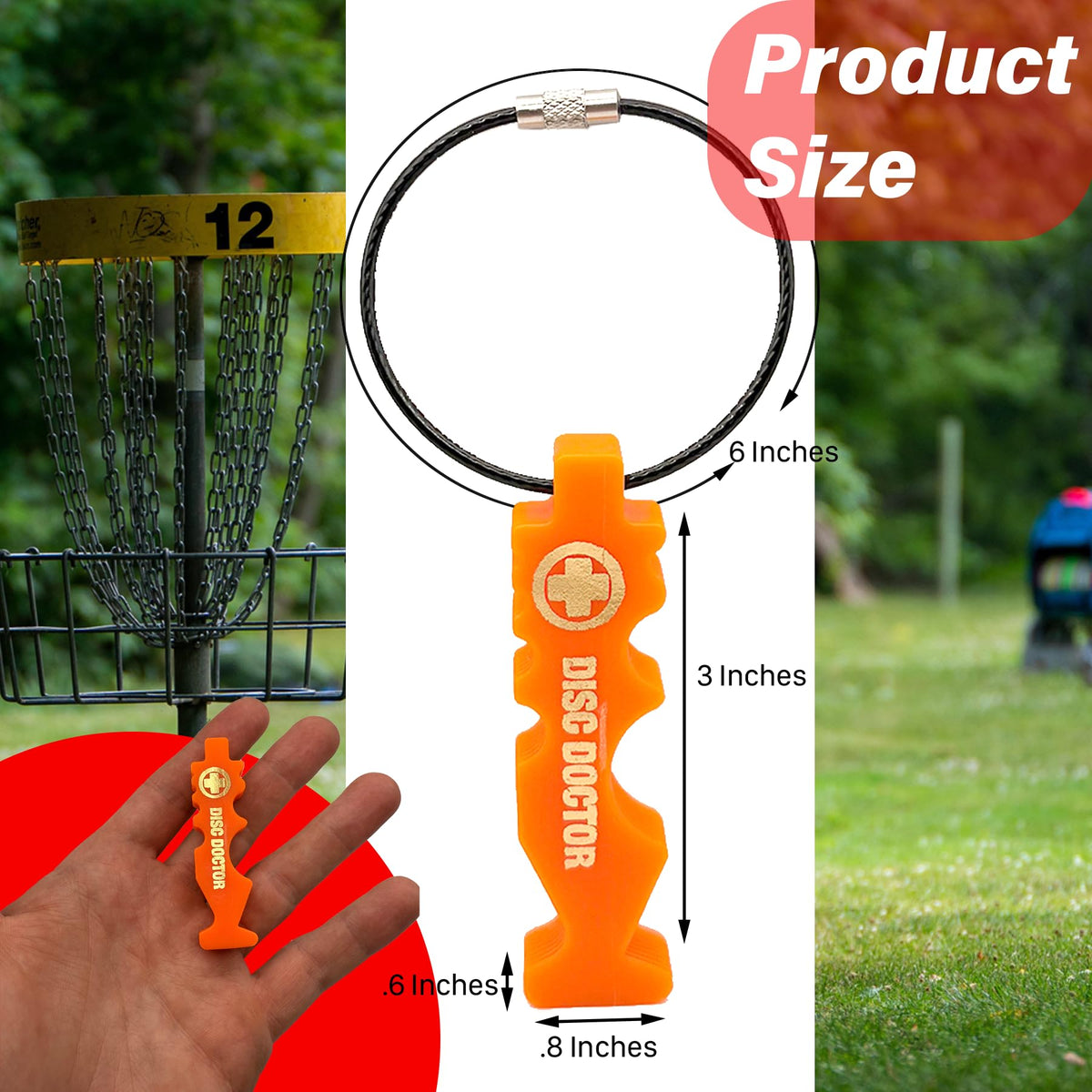 Disc Doctor repair tool grooves accommodate drivers, mid-ranges, and putters for versatile use.