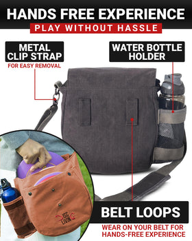 Disc Living bag demonstrates magnetic double‑button closure for secure access.