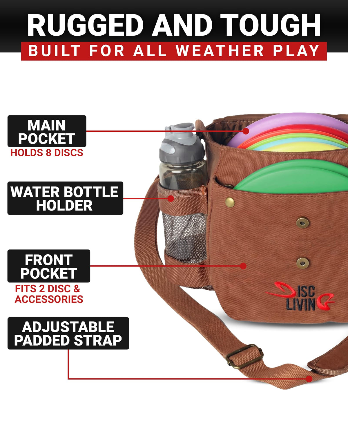 Disc Living bag fits 8–10 discs for quick access during casual rounds.