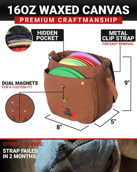 Disc Living lightweight sling strap enables hands-free rounds and easy on/off.
