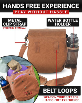 Water bottle holder and pocket keep essentials organized.