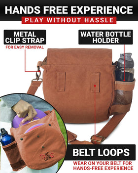 Disc Living water bottle holder keeps hydration within reach during practice.