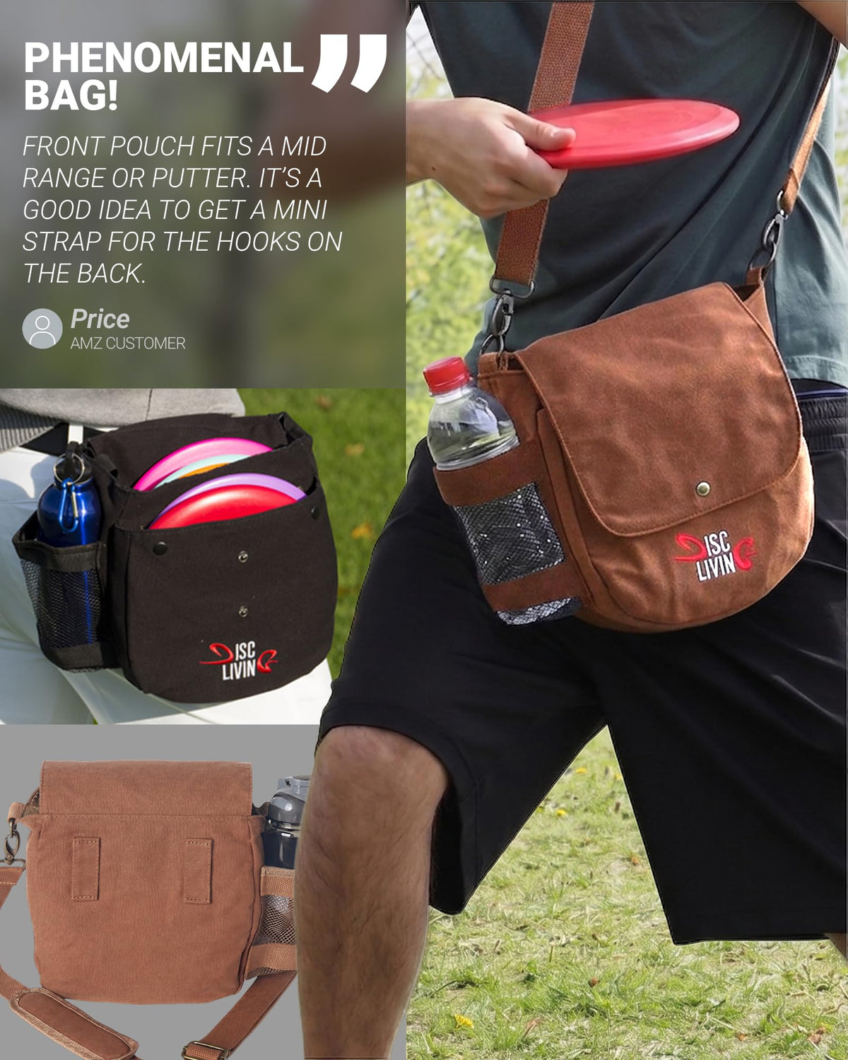 Disc Living waxed canvas texture adds rugged style and durability.