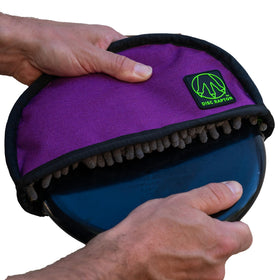 Disc Raptor amethyst-gray cleaning tool with microfiber interior for quick, thorough disc cleanup.