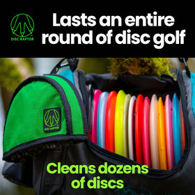 Disc Raptor knee pad feature provides a cushioned surface for kneeling putts.