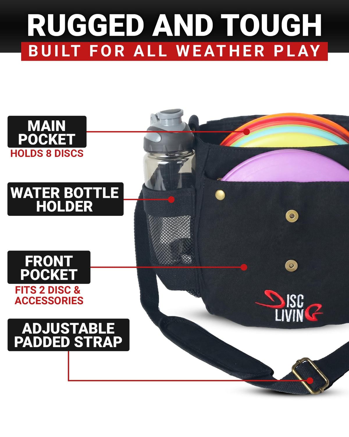 Disc Living 16oz waxed canvas close-up highlights durable weather-ready material.