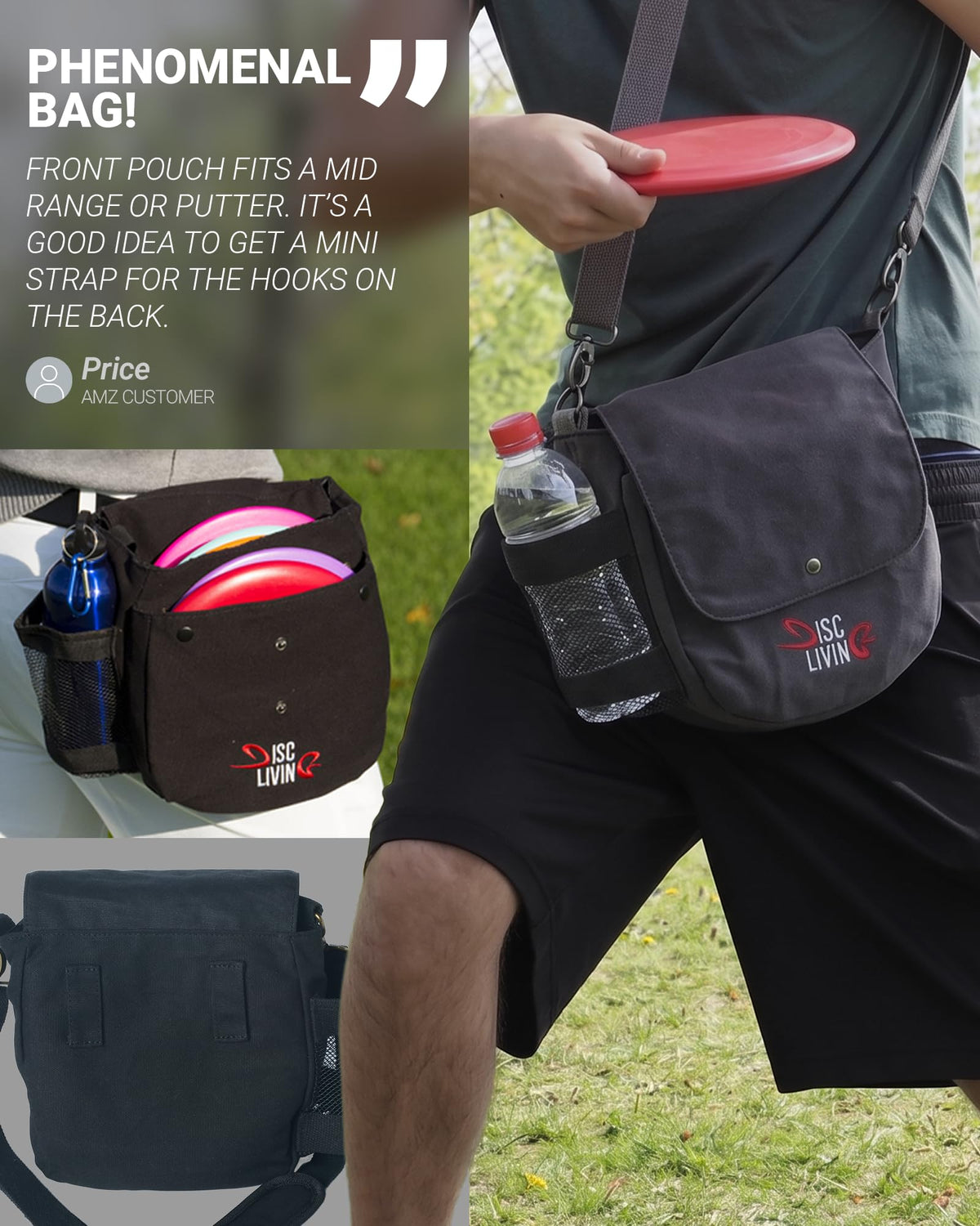 Disc Living water bottle holder keeps hydration within easy reach.