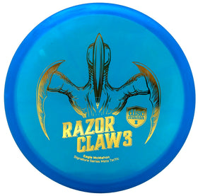 Discmania Eagle McMahon Meta Tactic Razor Claw 3 backhand shot delivers predictable fade in headwinds.