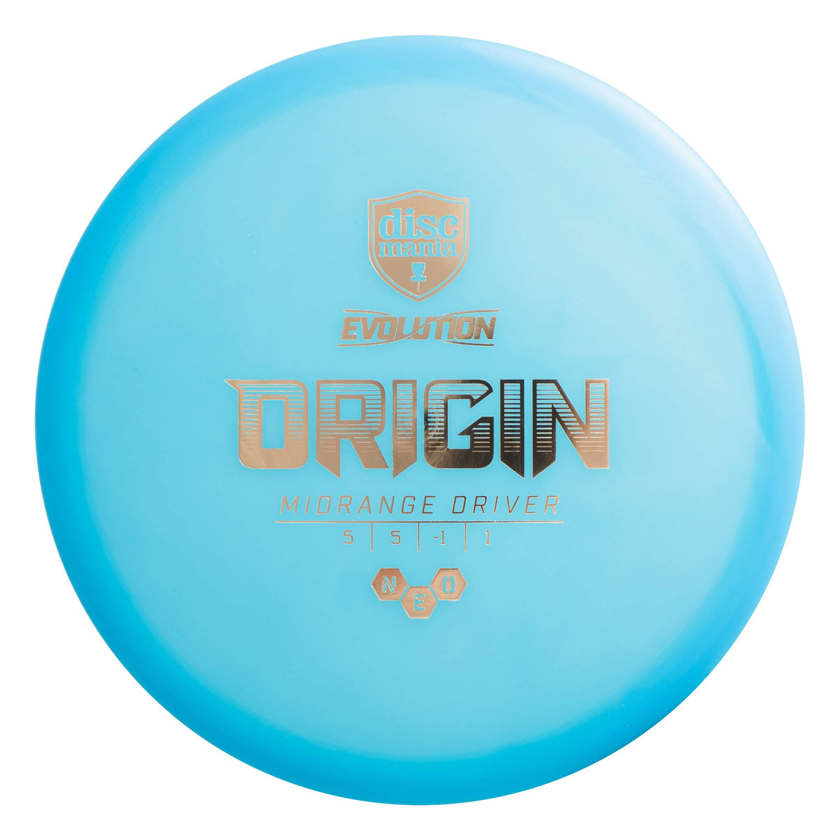 Discmania Evolution Neo Origin midrange front view showing compact size for turnover accuracy.