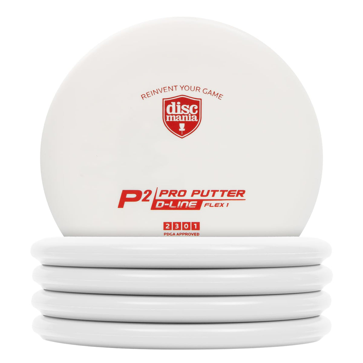 Discmania Flex 1 D-Line putters—textured grip detail improves handling in rain.