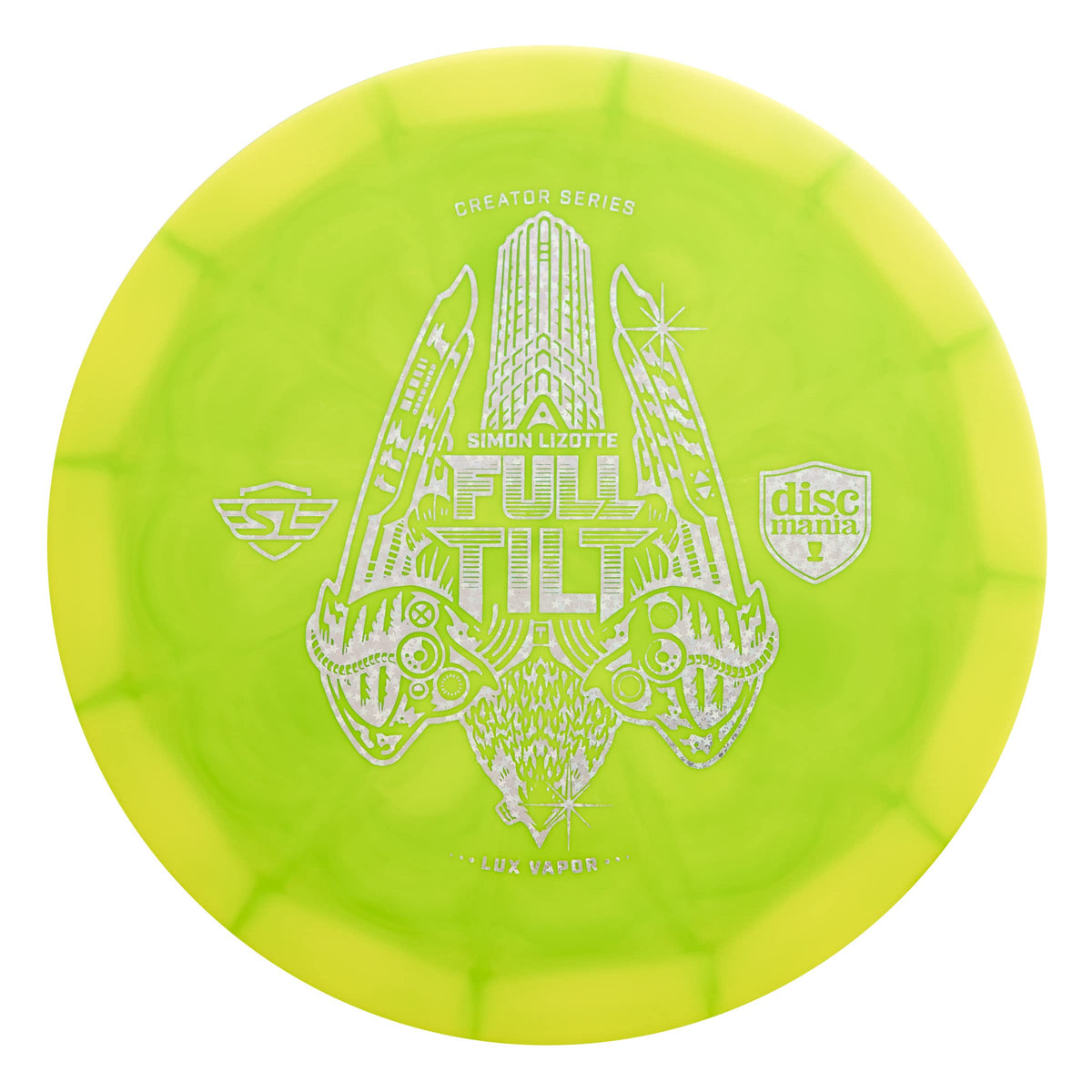 Discmania Lux Vapor Full Tilt from above shows durable plastic and stable flight.
