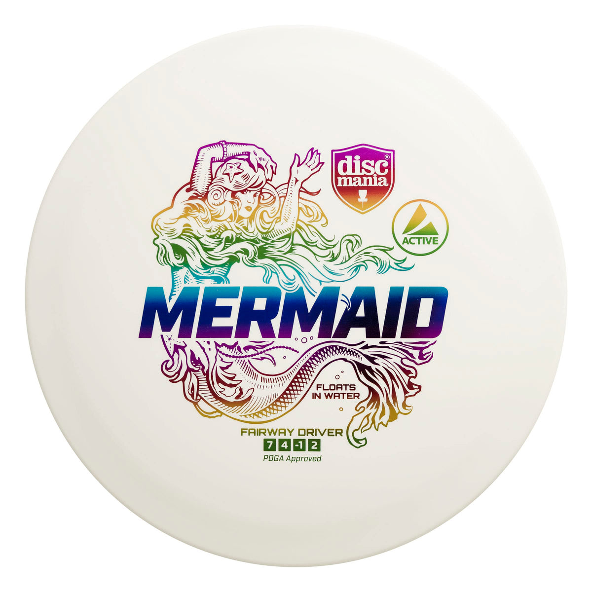Discmania Mermaid driver floating on water, ideal for water hazards and recoveries