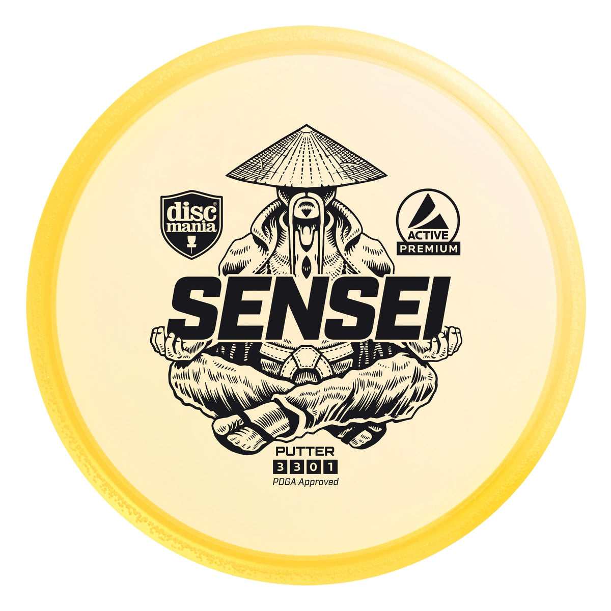 Discmania Sensei Active Premium putter with neutral flight for reliable upshots and putts.