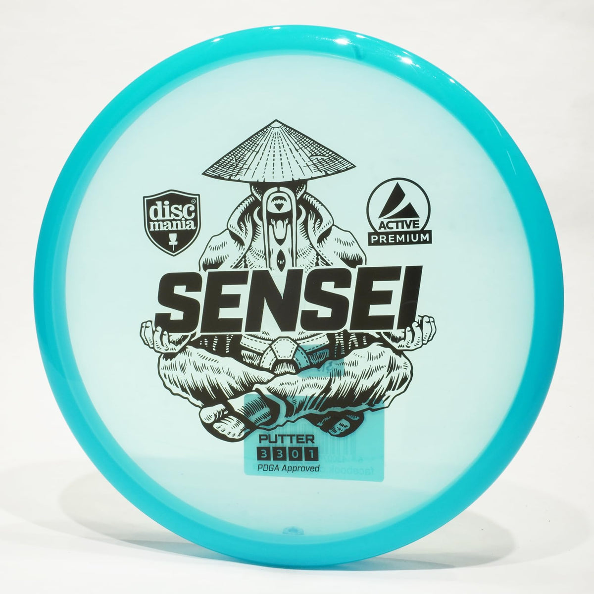 Discmania Sensei putter top view in blue, easy-to-grip for all hand sizes.