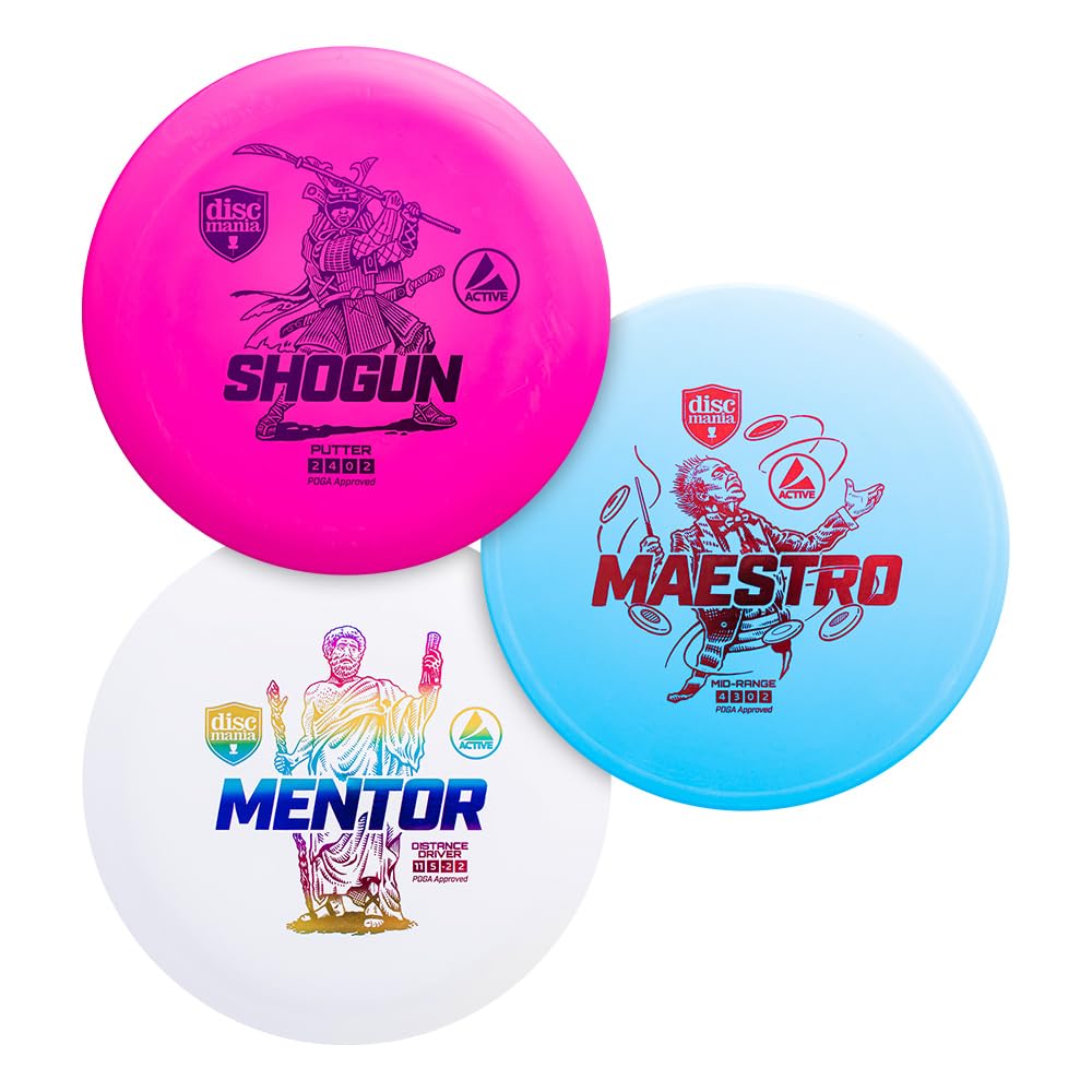Discmania starter set 3-pack discs on green for beginner-friendly practice