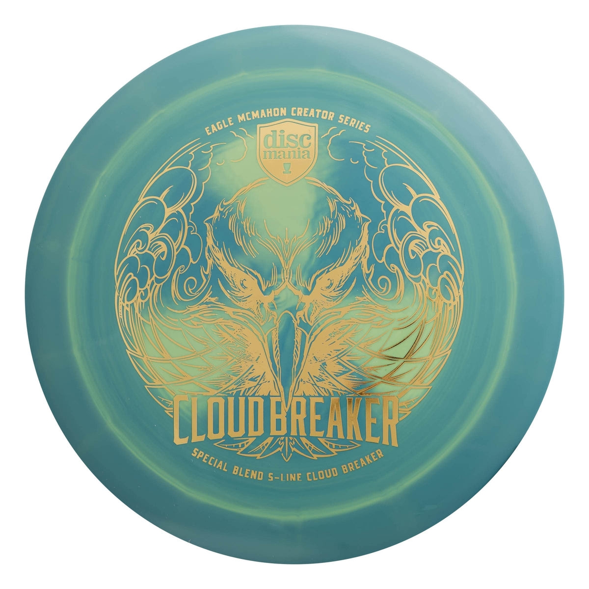 Discmania Eagle McMahon Cloud Breaker swirl in hand highlights long-range potential.