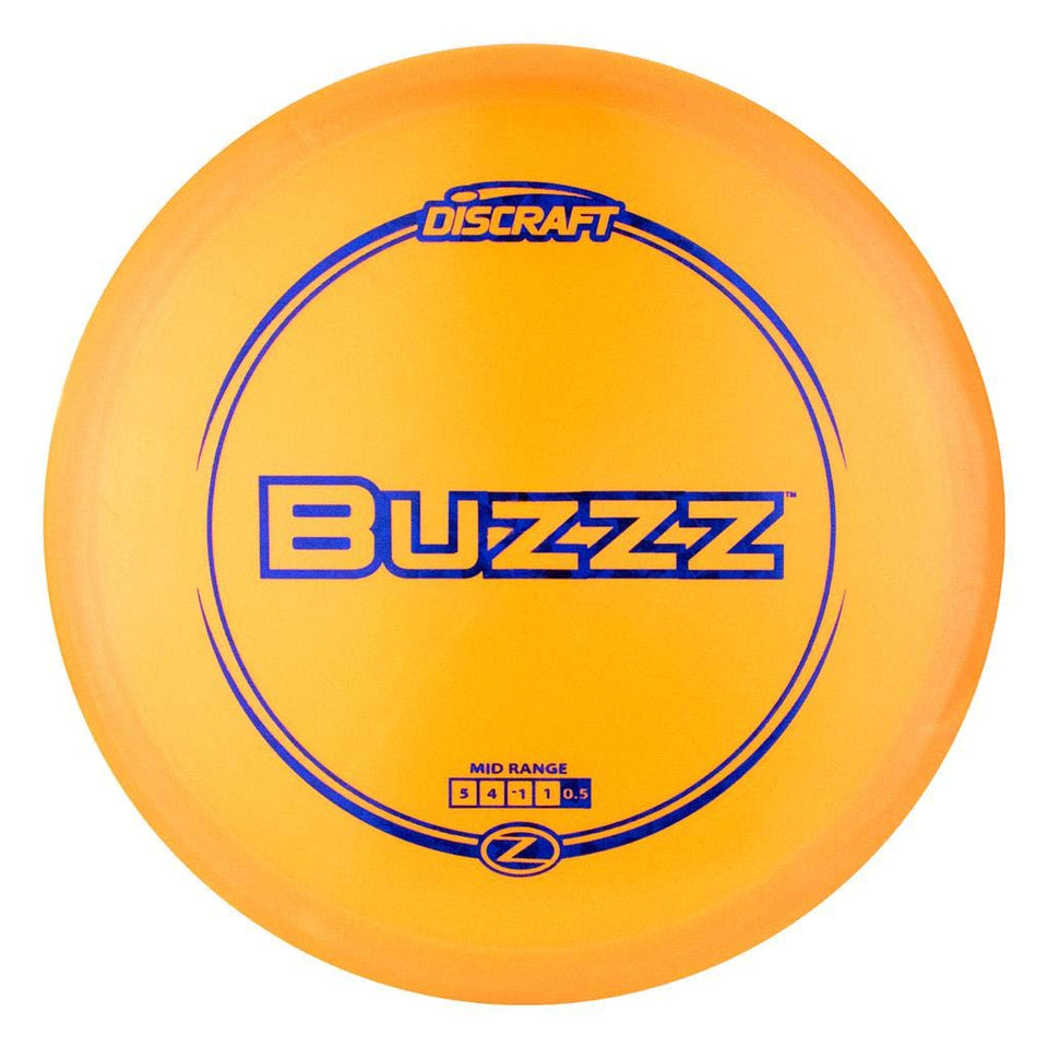 Discraft Buzzz Elite Z disc, front view, highlights straight flight and accuracy for all skill levels