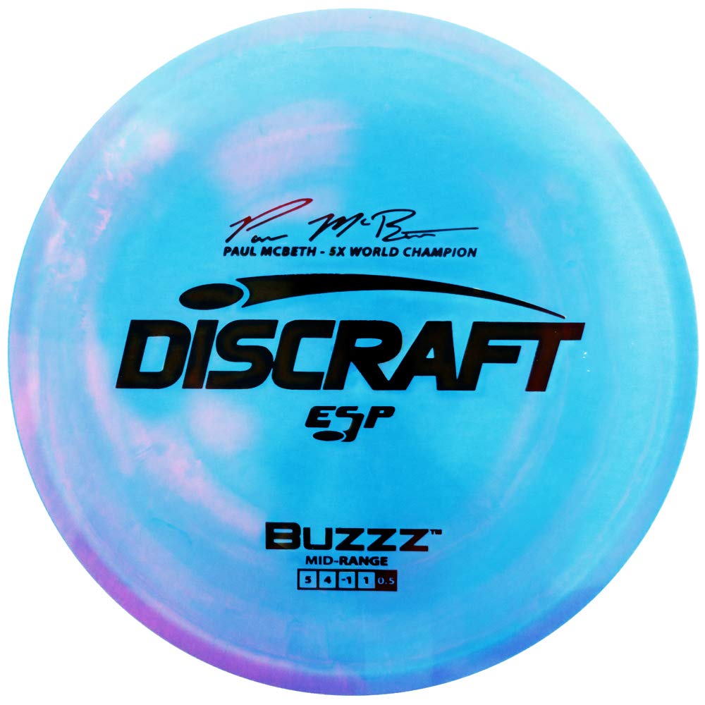 Discraft Buzzz ESP golf disc 167-169g in flight, delivering stable mid-range control.