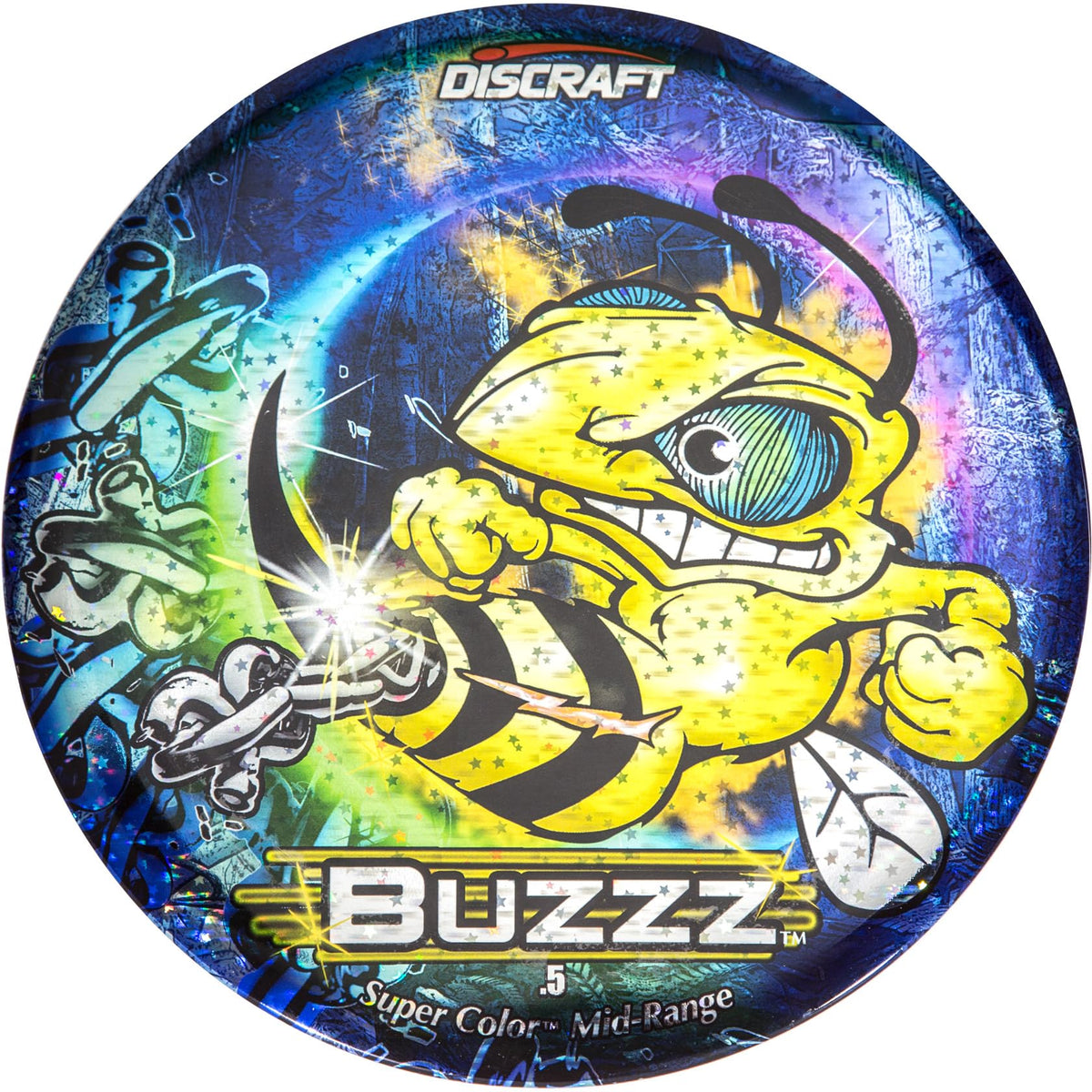 Discraft Buzzz full-foil Blue Star design for straight, reliable midrange flights.