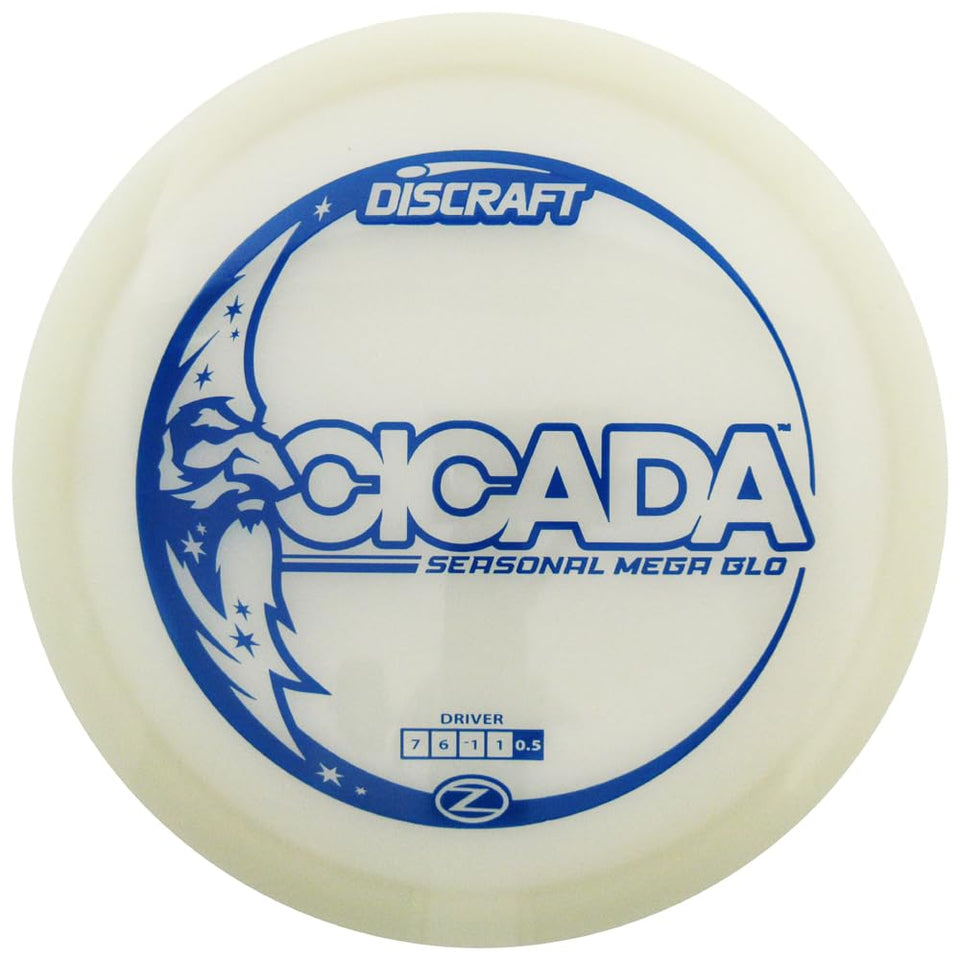 Discraft Cicada Mega Glo Z fairway driver glowing for visibility and precise shaping